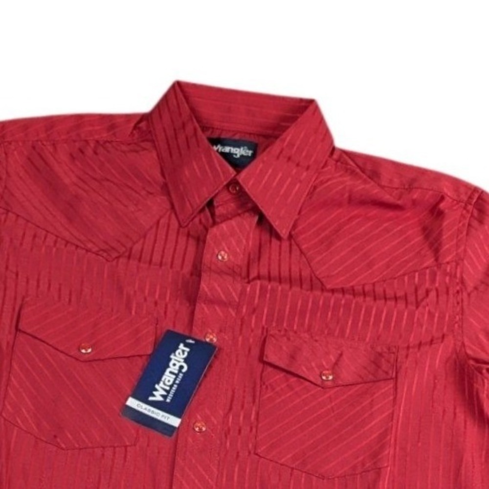 Wrangler Mens Red Striped Western Snap Front Shirt Classic Fit Long Sleeve M